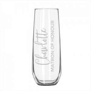 Etched Personalised Stemless Champagne Flute - Name & Title, Vertical