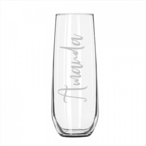 Etched Personalised Stemless Champagne Flute - Name only, Vertical