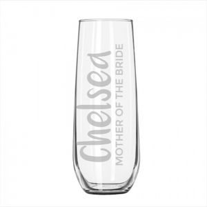 Etched Personalised Stemless Champagne Flute - Name & Title, Vertical