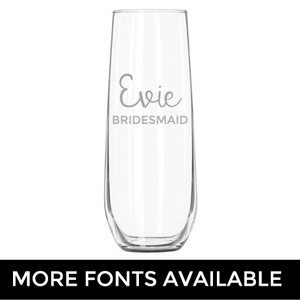 Etched Personalised Stemless Champagne Flute - Name & Title, Horizontal