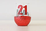 Personalised Birthday Glitter Stemless Wine Glass