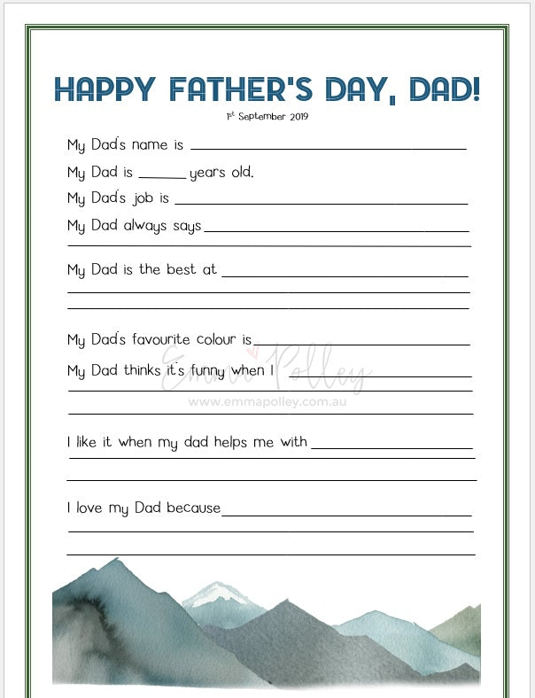 Father's Day Questionaire A4 Printable