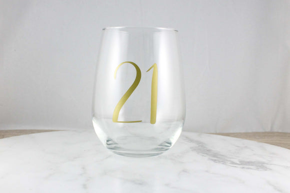 PERSONALISED Birthday gift, 21st birthday, 30th birthday, Age birthday, Stemless Wine Glass