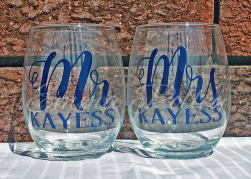 Wedding glass, Wedding Toast, Mr & Mrs, Personalised, Stemless, Wine, Beer, champagne Glass