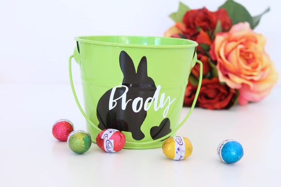 Green personalised Easter Bucket - Rabbit Silhouette