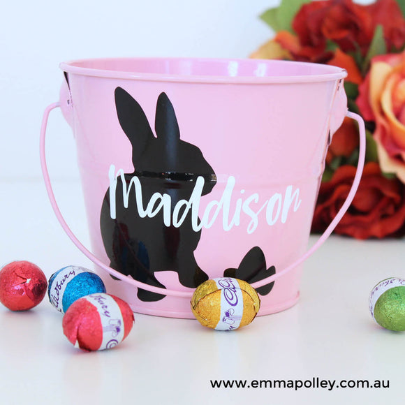 Pink personalised Easter Bucket - Rabbit Silhouette
