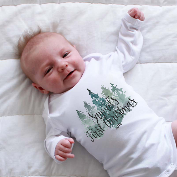 Personalised 1st Christmas Bodysuit Outfit - Christmas Trees